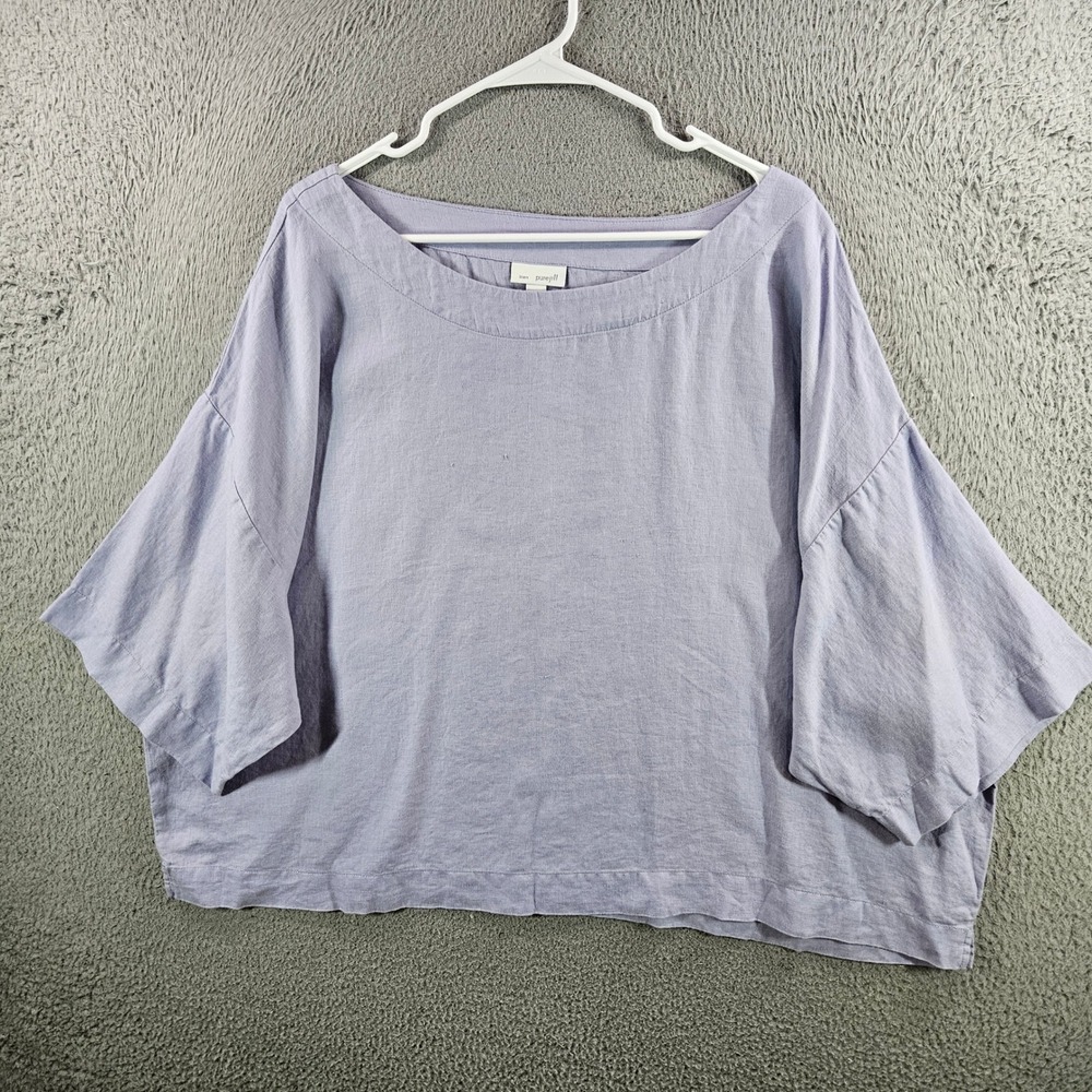 Pure Jill Linen Top XL Lavender Purple Boxy Boat Neck Short Sleeve Blouse